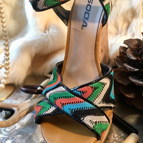 💍 Vintage Retro Soda Chevron Cork Wedge Heel - Picture 2 of 8